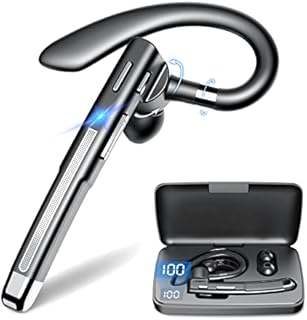 Bluetooth Headset, Wireless Bluetooth Hands Free Earpiece with Noise Canceling Mic, LED Battery Display Case, Wireless Handsfree Headset for Driving/Office, Compatible with iPhone, Android Cell Phone