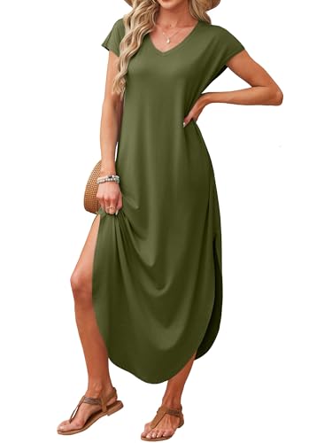 Image of RUMIA Summer Maxi Dresses for Women Cap Sleeve Long Sundress with Pockets