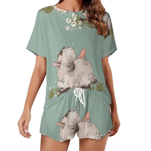 Pyjama femme mouton manches courtes parfait pour vos soirées cocooning