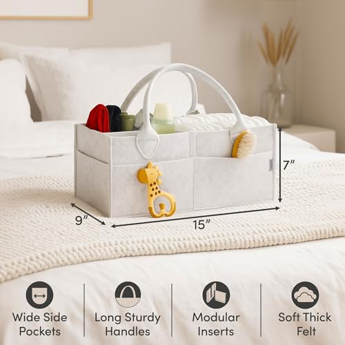Image of PUTSKA Baby Diaper Caddy Organizer - Nursery Storage Basket for Diaper Station, Baby Basket Shower List and Registry Gift Must-Haves, Newborn Essentials, Nursery Decor for Boy or Girl - White, Large