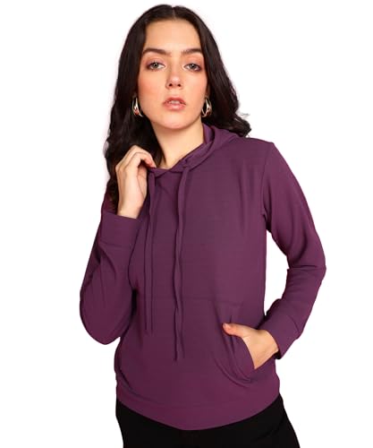 Image of POPWINGS Casual Solid Hooded Pocket Sweatshirt for Women || Women Sweatshirts Casual Wear ||Stylish Western Winter Wear Sweatshirts for Women