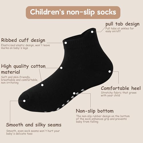 Jealkip 12 Pairs Baby & Toddler Cotton Non-Slip Ankle Socks - Gray, Light Gray, Blue, Light Blue, Sapphire Blue, Indigo (4-7 Years)