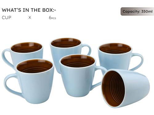 Image of Bodhi House Handcrafted Ceramic Coffee Mug Set of 6 Pieces (350 Ml), Stoneware Tea Cup, Microwave Safe Large Milk Mug, Glossy Finish, Ideal for Daily use, Casual Gatherings and Gifting, Arctic Blue