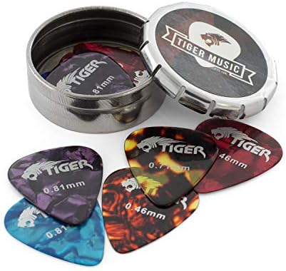 Guitar Picks with Storage Tin - 12 Medium Guitar Plectrums TIGER GAC14
