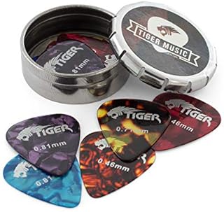 Guitar Picks with Storage Tin - 12 Medium Guitar Plectrums TIGER GAC14