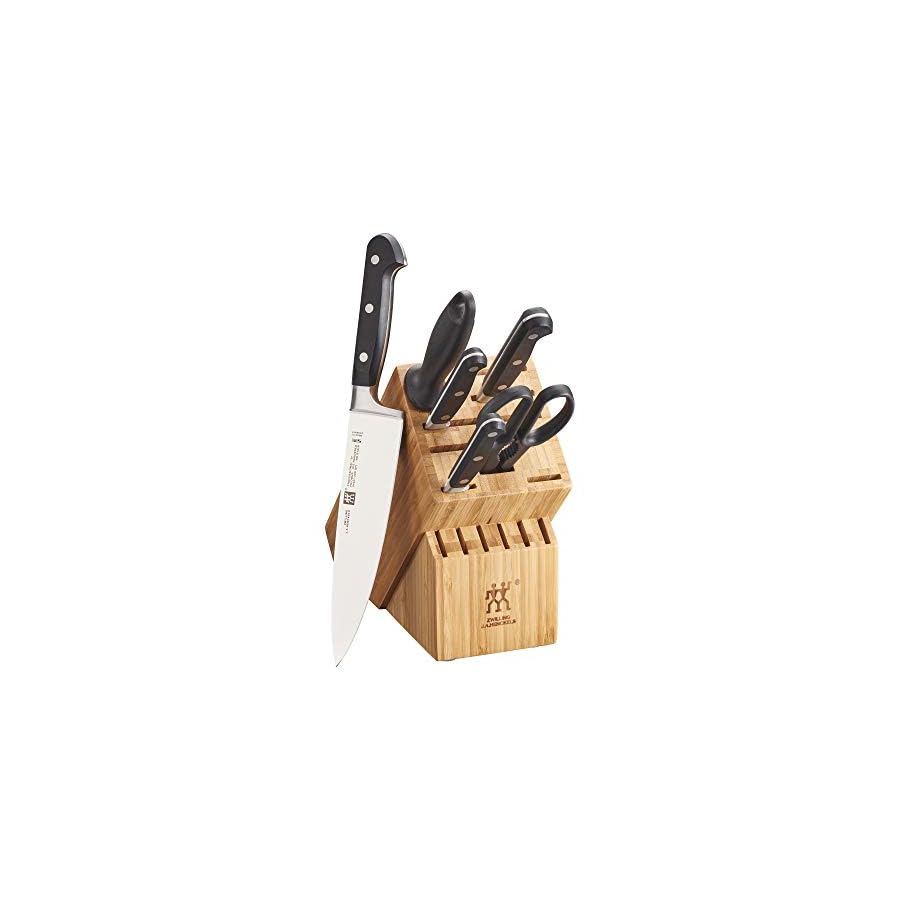 ZWILLING-Professional-S-7-pc-Knife-Set-with-Block-Chefs-Knife-Serrated-Utility-Knife-Black ZWILLING Professional S 7-Piece Razor-Sharp German Block Knife Set, Made in Company-Owned German Factory with Special Formula Steel perfected for almost 300 Years, Dishwasher Safe
