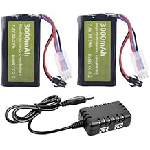 2PCS 7.4V 3000mAh 15C 2S SM-2P Plug Li ion Battery and 2-in-1 Charger Suitable for H105 H103 H101 RC Ship MN D99 D99s D90 D91 RC Engineering Vehicle Truck RC Ship
