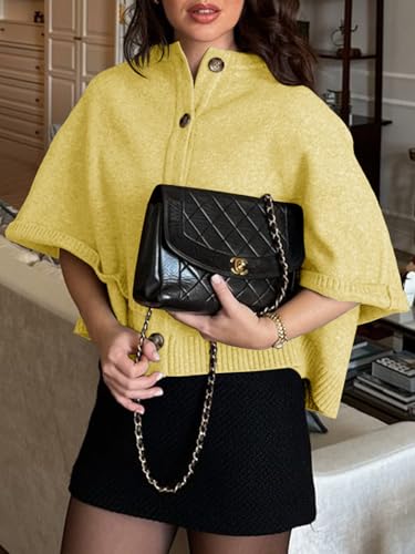 Image of Saodimallsu Womens Cropped Cape Cardigan Button Up Crew Neck Jacket Shawl Fall Trendy Knit Sweater