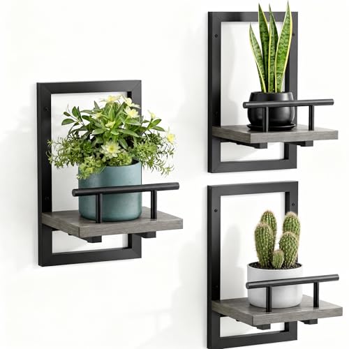 Image of Sbosbo Floating Shelves for Wall, Plant Shelf Indoor, Wall Planters for Indoor Floating Plant Shelves for Bedroom, Living Room, Kitchen, Office, Bathroom Decor (Grey, 3 Pack)