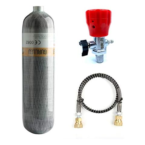 Gurlleu Carbon Fiber Air Tank, 30 Cu Ft / 4500 PSI, CE Approved, PCP Paintball Compressed Air System with Regulator Valve (Empty Bottle) (Top Gauge Set) Cover