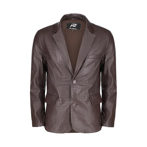 Jild 2-Button Croco Printed Premium Leather Blazer For Men - Notched Lapel Casual Coat Style Lambskin Leather Jacket Men