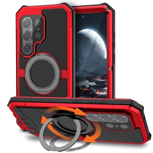 Coque antichoc Samsung S26 Ultra rouge avec support magnétique et anneau de rotation