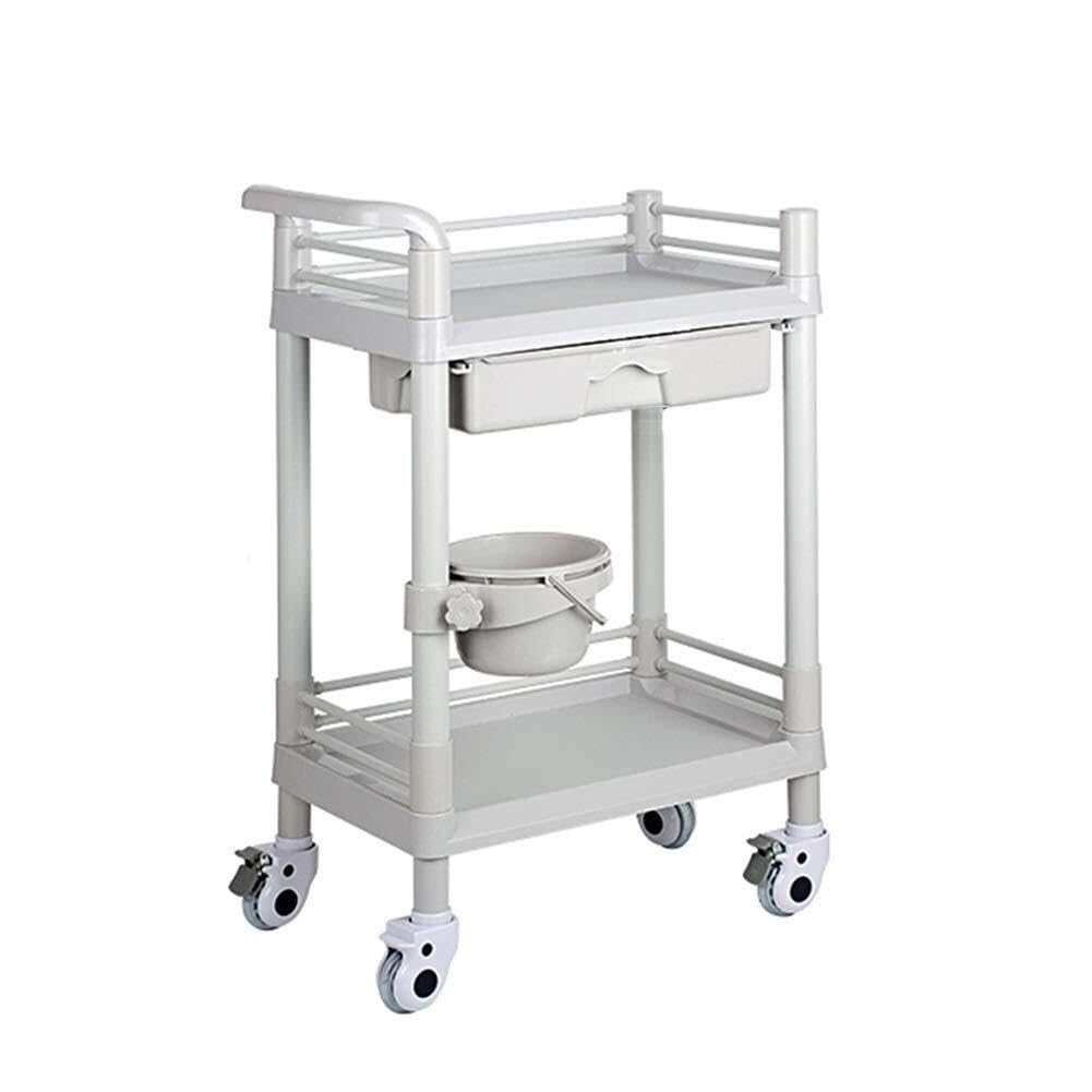 asdchZen Abs Plastic Rolling Utility Cart With Drawer & Dirt Bucket, Kitchen & Beauty Salon Storage Trolley, Gray