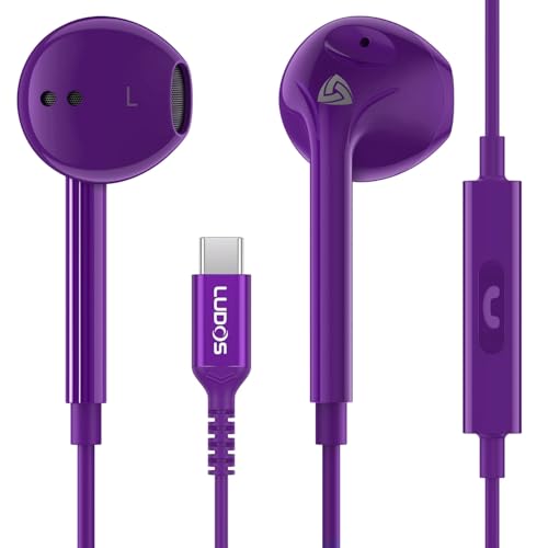 LUDOS Zenith USB C Headphones for iPhone 17 16 15 Pro Max Plus Air iPad Pro Air, 2 Years Warranty, USB-C Earbuds for Samsung Galaxy S24 S23 Ultra S22 S21 S20 A55 A54, USB Type C Earphones - Purple