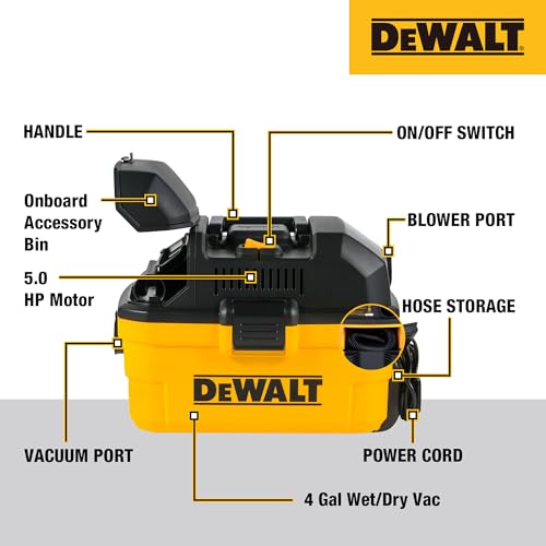 DEWALT 4 Gal. 5.0 HP Poly Wet/Dry Vacuum with Hose and Accessories DXV04T - Image 3
