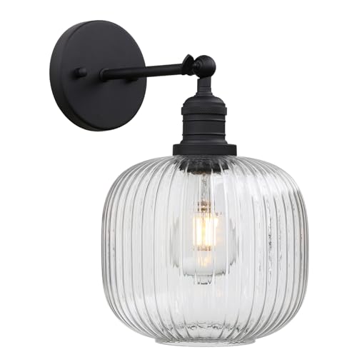 Image of Pathson Modern Wall Sconce Lamp Clear Striped Round Glass, Hardwired Vintage Wall Vanity Light Fixture for Farmhouse Living Room Bedroom Bathroom Loft
