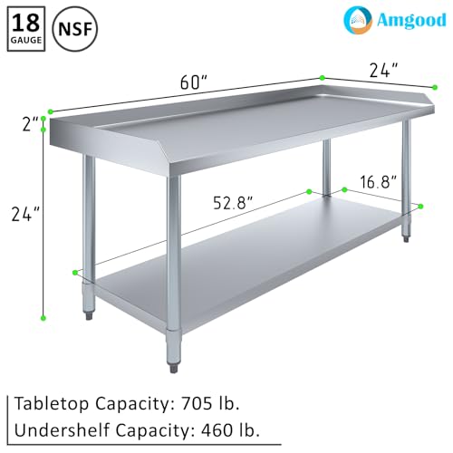 Image of AmGood Stainless Steel Equipment Stand - Heavy Duty, Commercial Grade, with Undershelf, NSF Certified (24 inch Width x 60 inch Length)