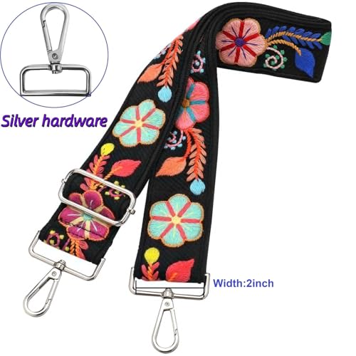 Image of Wide Purse straps Crochet Flower replacement crossbody for Handbag Adjustable Embroidery Knit Guitar Shoulder strap