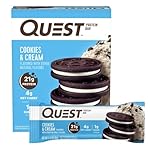 Quest Nutrition Cookies & Cream Protein Bars, 21g Protein, 4g Net Carbs, 1g Sugar, High Fiber, Gluten Free, Keto Friendly, 4 Count