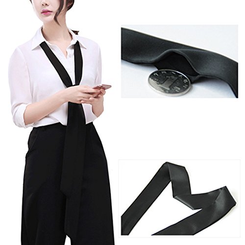 Women's Long Narrow Silky Ribbon Neck Tie Choker Belt Scarf, Black, One Size3