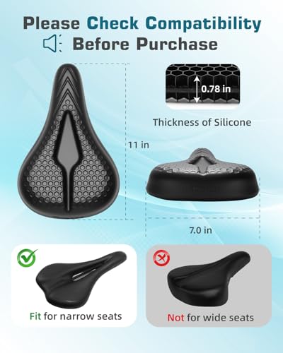Fitense Bike Seat Cushion High-Resilient, Gel Padded Bike Seat Cover for Men & Women, Breathable & Hollow Design Comfort Bike Saddle for Cycling, Mountain Bikes,Road Bikes, Exercise Bikes