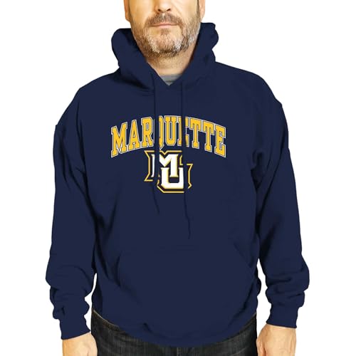 Campus Colors Adult Arch & Logo Soft Style Gameday Hooded Sweatshirt (Marquette Golden Eagles - Navy, Small)