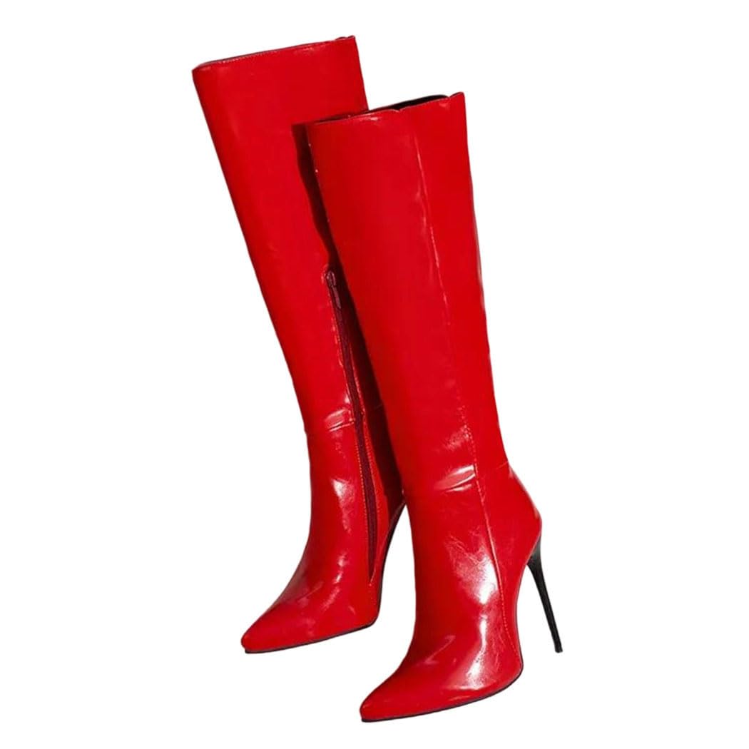 Womens Knee High Heeled Boots Long Shaft Side Zipper Pu Leather Winter Party Boot