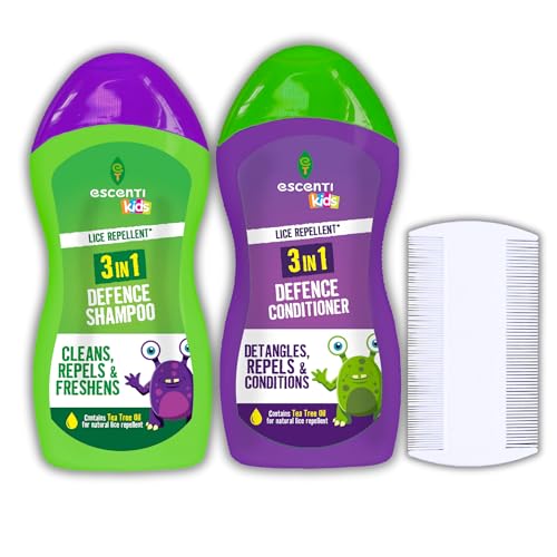 Escenti Kids 3In1 Head Lice Prevention Set - 1 X Head Lice Shampoo For Kids, 1 X Conditioner And 1X Lice Combs - Complete And Effective Nit Treatment 