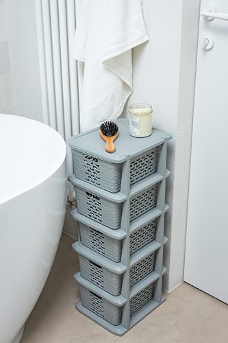 BranQ Home essential Universelles, multifunktionales Regal in Cotton Design, BPA-frei Kunststoff, 5 Körben, hellgrau Farbe