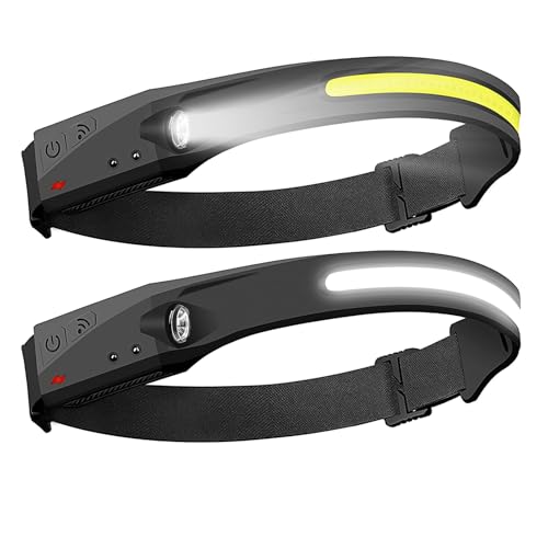 SAPASLIFE ヘッドライト 充電式 高輝度 LED ヘッドランプ 【デュアル光源/230°広角照明/5つの点灯モード/手振りセンサー機能付き】 IPX4防水 防塵 小型軽量 へっどらいと 1200mAh電池 USB TYPE-C 充電式 最大8時間使用可能 最大明るさ350ルーメン SOS点滅 散歩 夜釣り キャンプ ヘルメットライト 停電 非常時 日本語取扱説明書付き (ブラック, 2)