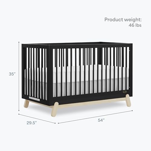 Image of Dream On Me Hygge 5-in-1 Convertible Full-Size Baby Crib in Matte Black Vintage, GreenGuard Gold & BSA, Converts to Toddler, Day & Full-Size Bed, Adjustable Mattress Heights, Modern Nursery