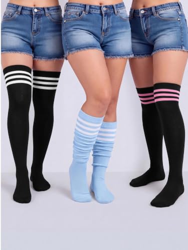 Image of Apoway 6 Pairs Plus Size Thigh High Socks Warm Thigh High Stockings Over the Knee Socks for Women, L-XXL