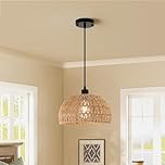 JIINOO Rattan Ceiling Light, Vintage Wicker Chandelier, Handwoven Boho Rattan Chandelier Height Adjustable, E27 Hanging Lamp for Living Room, Dining Room, Bedroom