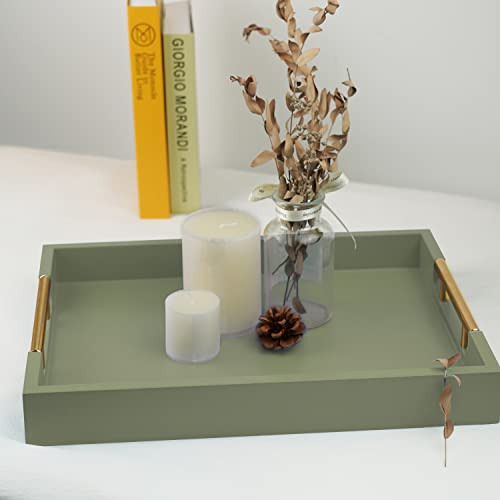 Nelony Wooden Decorative Coffee Table Tray, 16" Serving Tray With Handles, Matte Finish Decorative Tray, Ottoman Tray For Living Room, Perfume, Vanity Dresser Organizer (Olive Green) #TOP6
