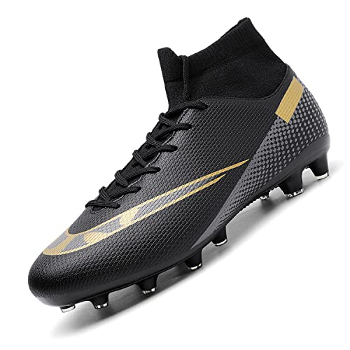 VTASQ Football Boots Boys High Top Spikes Soccer Training Shoes Cleats Profession Athletics Outdoor Competition Breathable Sneakers for Unisex Black UK 5