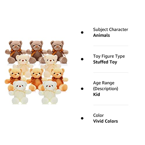 10 Pieces Bears Stuffed Animals Soft Plush Toy 12 Inch Cute Bears With Ribbon Bow For Kids Boys Girls Birthday Valentines Day Baby Shower Bear Party Favor (Vivid Colors,Cute Style) #TOP7