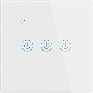 Lancoon Touch-Wandschalter mit Blauer LED-Anzeige, kabellose Smart-Fernbedienung, Sprachsteuerung, Familienfreigabe, Timer-Funktion, neutrales Kabel erforderlich (weiß, 3 Gang)