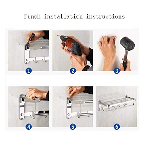Porte-serviettes de bain mural pliable double couche avec crochets LiChA