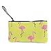 Produktbild N/C Süße Geldbörse mit Flamingo-Motiv, Gelb, Leinen, Münzfach, Reißverschluss, Handschlaufe, Make-up, Federmäppchen für Frauen und Mädchen, personalisierbar