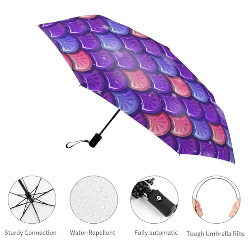Parapluie automatique compact à motif libellule violette résistant