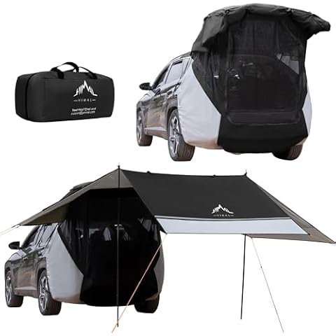 UNIHIMAL SUV Tent for Camping, Car Tent, Car Awning Tailgate Tent Windproof Hatchback for Car Camping Tent Roof Canopy and Poles Universal Waterproof 3000MM UPF 50+ (Black) Cover