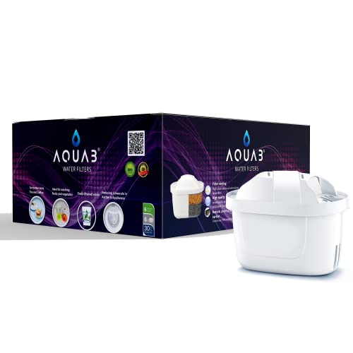 AQUAB® TÜV SÜD NSF Zertifizierte Wasserfilter Maxtra+ Wasserfilter Kartuschen Ersatz für Brita Maxtra+, Brita Style, Brita Fun, Merella Cool, Mavea Elemaris XL und Brita Flow Wassertank Cover
