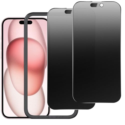 KUARMOR 2 Pack Matte Privacy Screen Protector for iPhone 16/15/14 Pro 6.1 Anti-Glare Anti-Spy Scratch Resistant Tempered Glass Film Smooth Responsive Touch Anti-Scratch GlassEasy to Install