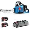 DongCheng Motosierra inalámbrica 40 V, motosierra a batería 38 cm de longitud de corte, motor sin escobillas 14 m/s velocidad de corte, motosierra con batería con 2x4.0Ah batería y cargador