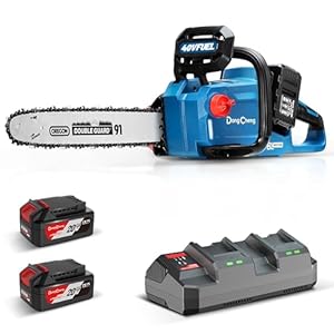 Dong Cheng Tronçonneuse sans fil 40V, Tronçonneuse à Batterie 38 cm de longueur de coupe, Moteur sans balais 14 m/s vitesse de coupe, fournie avec 2 batteries 4,0 Ah et Chargeur