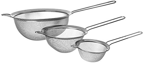 Fine Mesh Stainless Steel Strainers All Purpose Extra Deep Food Strainer and Colander Sieve for Superior Baking and Cooking Preparation - 3 Pack