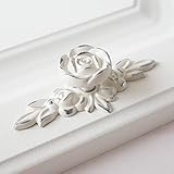 LBFEEL Flower Dresser Handles Back Plate Drawer Knobs Pulls Handles Creamy White Silver Rose knob Shabby Chic Kitchen Cabinet Knobs Handles (Small Backplate)