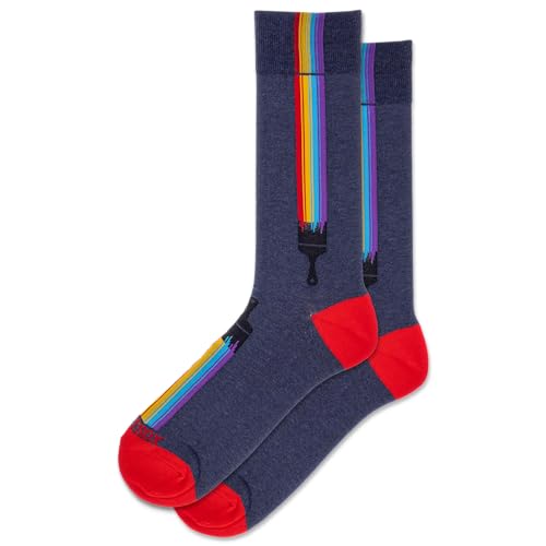 Hot Sox Men's Rainbow Brush Crew Socks 1 Pair, Denim Heather, Men's Shoe 10-13