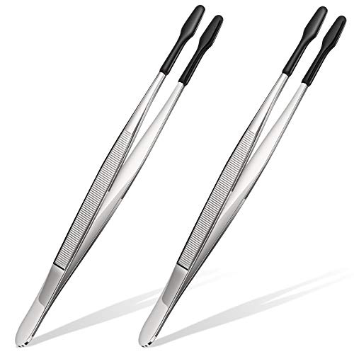 Honoson 2 Pieces Rubber Tipped Tweezers PVC Rubber Coated Soft Non Marring Flat Tip Lab Industrial Hobby Craft Tweezers Tools Jewelry Coin Stamp Tongs(Black)