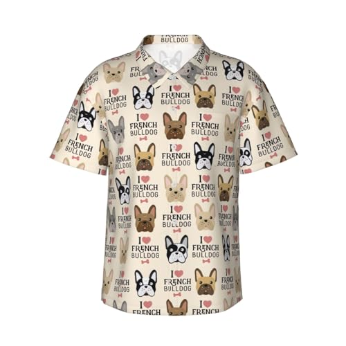 Chemise hawaïenne homme bouledogue français à manches courtes pour la plage